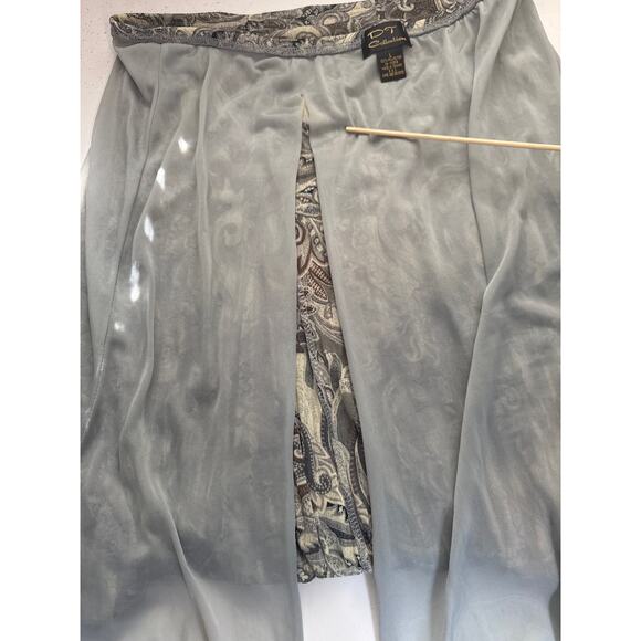 Vintage Y2K Green Paisley Print Mesh Stretchy Midi Skirt Womens Large Earthtones - Picture 5 of 5